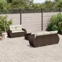 6-delige Loungeset met kussens poly rattan bruin - thumbnail
