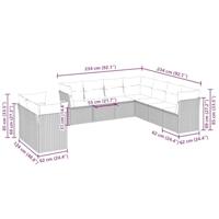 9-delige Loungeset met kussens poly rattan lichtgrijs - thumbnail