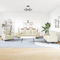 3-delige Loungeset met kussens en bolsters fluweel crèmekleurig - thumbnail