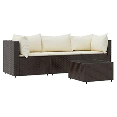 4-delige Loungeset met kussens poly rattan bruin