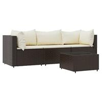 4-delige Loungeset met kussens poly rattan bruin - thumbnail