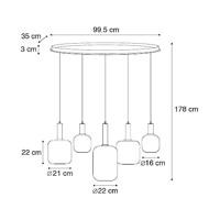 QAZQA Hanglamp zwart met goud en smoke glas ovaal 5-lichts - Zuzanna - thumbnail