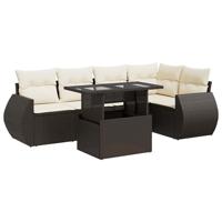 6-delige Loungeset met kussens poly rattan bruin - thumbnail