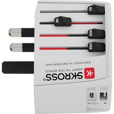 Innovatieve 2-polige wereldreisadapter met geïntegreerde dubbele USB-oplader (1x USB C & 1 x USB)