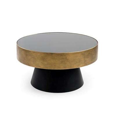 By-Boo Salontafel 'Bunga' 75cm zwart/goud met glazen blad