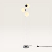 Verano - Zwarte staande lamp 150 cm - 3 bollen - Modern design - Woonkamer lamp - Opaal glas - Terrazzo voet - E14 fitting - Met voetschakelaar - thumbnail