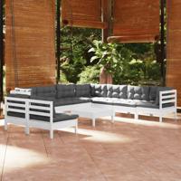 10-delige Loungeset met kussens massief grenenhout wit - thumbnail