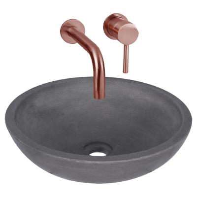 Waskomset Differnz Ravano Beton 40x12 cm Antraciet met Inbouw Wastafelkraan Rood Koper Differnz Waskomset Differnz Ravano Beton 40x12 cm Antraciet met Inbouw Wastafelkraan Rood Koper Differnz