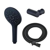 Fortifura Calvi Handdoucheset - Ø12 - rond - 3 straalsoorten - met houder - met gladde slang - 150cm - zwart SW496816/SW720565/SW706210 - thumbnail