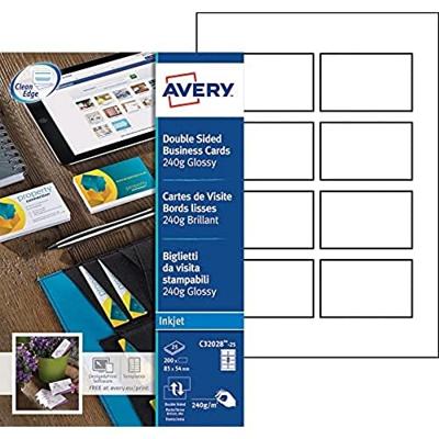 AVERY visitekaarten voor inkjet Quick&Clean glanzend, 200 kaartjes, 250 g/m² AVERY visitekaarten voor inkjet Quick&Clean glanzend, 200 kaartjes, 250 g/m²