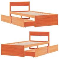Bedframe met lades massief grenenhout wasbruin 90x200 cm - thumbnail