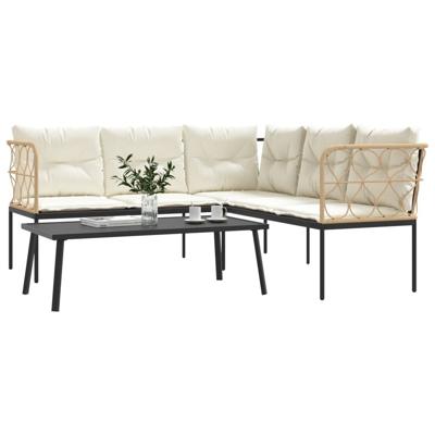 Loungeset met kussens staal en textileen zwart - thumbnail