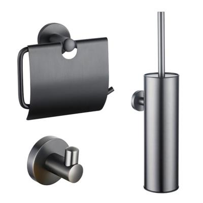 Fortifura Calvi Toiletset - toiletborstelhouder - gesloten - handdoekhaak - toiletrolhouder - met klep - geborsteld gunmetal SW1183147/SW1111545/SW721175