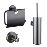 Fortifura Calvi Toiletset - toiletborstelhouder - gesloten - handdoekhaak - toiletrolhouder - met klep - geborsteld gunmetal SW1183147/SW1111545/SW721175 - thumbnail