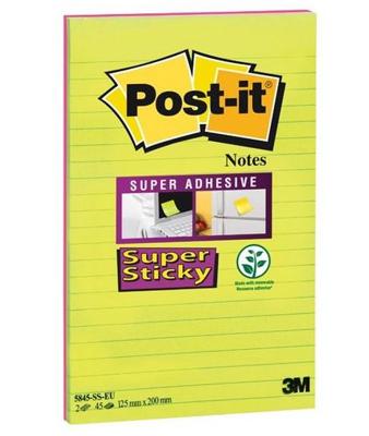 Post-it Super Sticky notes XXXL, 45 vel, ft 127 x 203 mm, geassorteerde kleuren, pak van 2 blokken