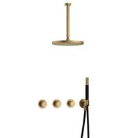 Hotbath Cobber IBS70 inbouwdouche met 30cm plafondbuis en 30cm hoofddouche geborsteld messing - thumbnail