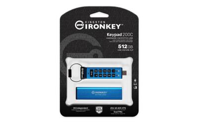 Kingston IronKey Keypad 200C USB-stick Retail 512 GB Blauw IKKP200C/512GB USB-C Kingston IronKey Keypad 200C USB-stick Retail 512 GB Blauw IKKP200C/512GB USB-C