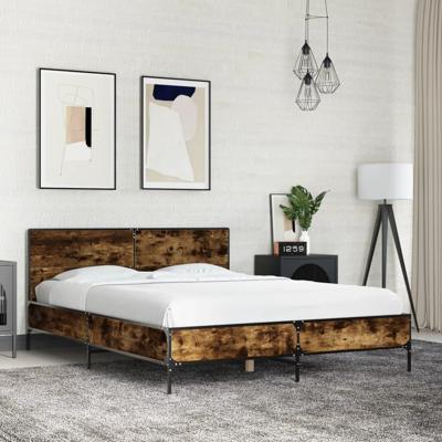 Bedframe bewerkt hout metaal gerookt eikenkleurig 120x200 cm