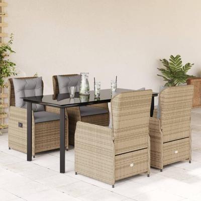 5-delige Tuinset met kussens poly rattan beige