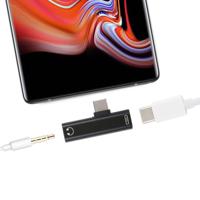 2 in 1 USB-C / Type-C Male naar USB-C / Type-C Female 3.5mm Jack opladen luisteren Adapter (zwart) - thumbnail