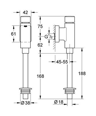 Grohe Rondo urinoir druksp.1/2 inch z/stopkr.m/spoelp.en verbinder Chroom
