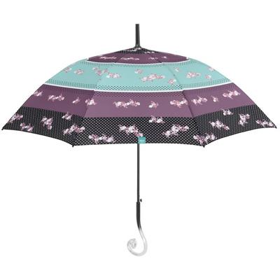 Perletti paraplu bloemen dames 102 cm microvezel blauw/zwart