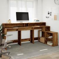 Bureau met LED-verlichting 200x104x91 cm bewerkt hout oud hout - thumbnail