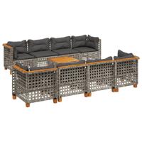 9-delige Loungeset met kussens poly rattan grijs - thumbnail