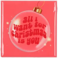 Daan Kromhout Design tegeltje keramiek all i want for christmas 10x10cm roze - thumbnail