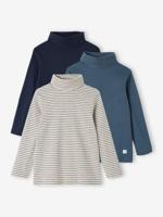 Set van 3 T-shirts met rolkraag jongens inktblauw - thumbnail