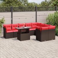 10-delige tuinbankset met kussens, bruin polyrotan - thumbnail