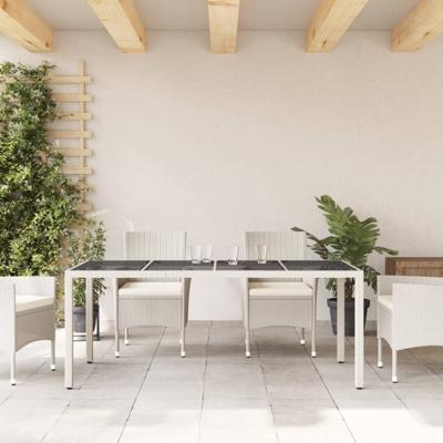 Tuintafel met glazen blad 190x90x75 cm poly rattan wit - thumbnail