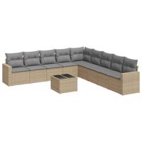 10-delige Loungeset met kussens poly rattan beige - thumbnail