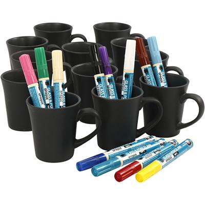 Creativ Company Groepsset zwarte mokken beschilderen, diverse kleuren, 36 stuk, 1 set