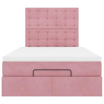 Ottoman bed met matrassen 120x190cm fluweel roze - thumbnail