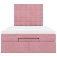 Ottoman bed met matrassen 120x190cm fluweel roze - thumbnail