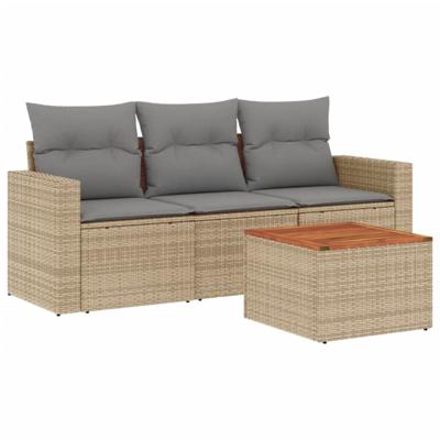 4-delige Loungeset met kussens poly rattan beige