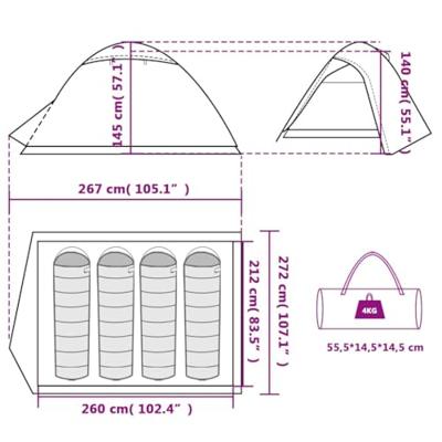 Tent 4-persoons 267x272x145 cm 185T taft grijs en oranje