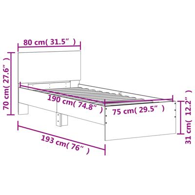 Bedframe met hoofdeinde en LED gerookt eikenkleurig 200x200 cm
