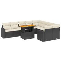 10-delige Loungeset met kussens poly rattan zwart - thumbnail