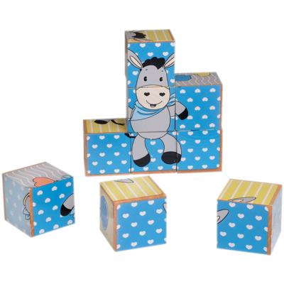 Happy People houten puzzelblokken ezel 9 delig 14 cm blauw