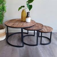 Brix Salontafel 'Jerrel' Set van 3 stuks, Mangohout en staal, kleur Metaal - thumbnail