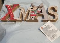 Kerst houten decoratie - Rendier met staande letters Xmas - thumbnail