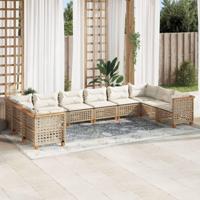 10-delige Loungeset met kussens poly rattan beige - thumbnail