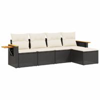 6-delige Loungeset met kussens poly rattan zwart - thumbnail