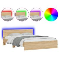 Bedframe met hoofdeinde en LED sonoma eikenkleurig 150x200 cm - thumbnail