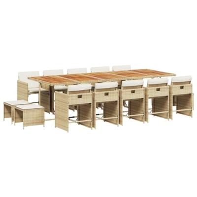 15-delige Tuinset met kussens poly rattan beige - thumbnail