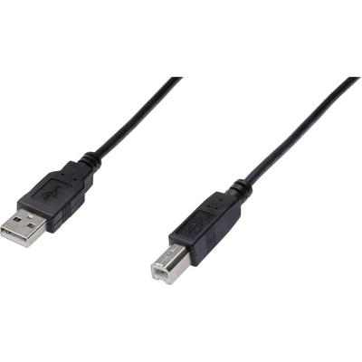Digitus AK-300105-030-S USB-kabel USB 2.0 USB-A stekker, USB-B stekker 3.00 m Zwart Rond, Afgeschermd (dubbel)