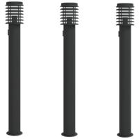 VidaXL Buitenvloerlampen 3 st stopcontact 110 cm roestvrijstaal zwart - thumbnail