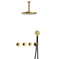 Hotbath Cobber - CB7067 - Inbouw Regendoucheset - Geborsteld Messing PVD - 2 Stopkranen - Thermostatisch - Plafondbuis 15 cm - Hoofddouche 300 mm - Ronde Handdouche 3 Standen - met M106 - Waterbesparend - V01 - thumbnail